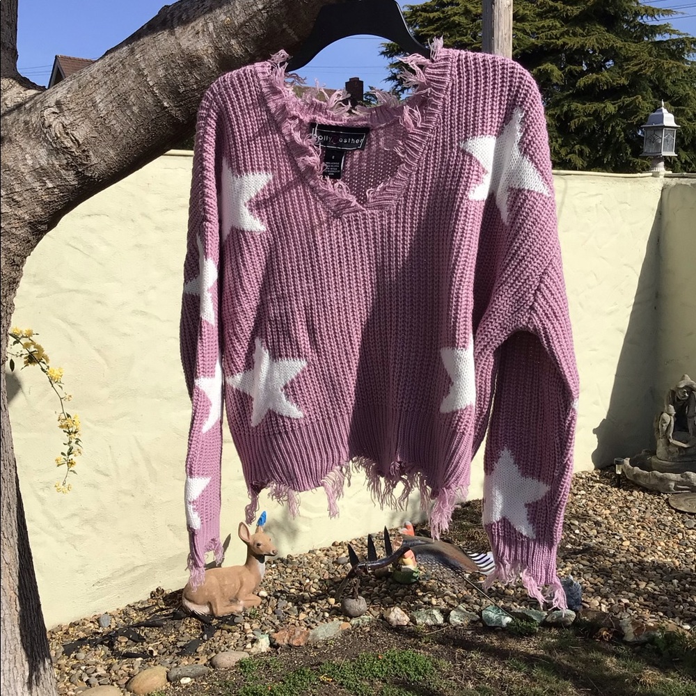 Polly and Esther  mauve  light weight sweater with stars, size S